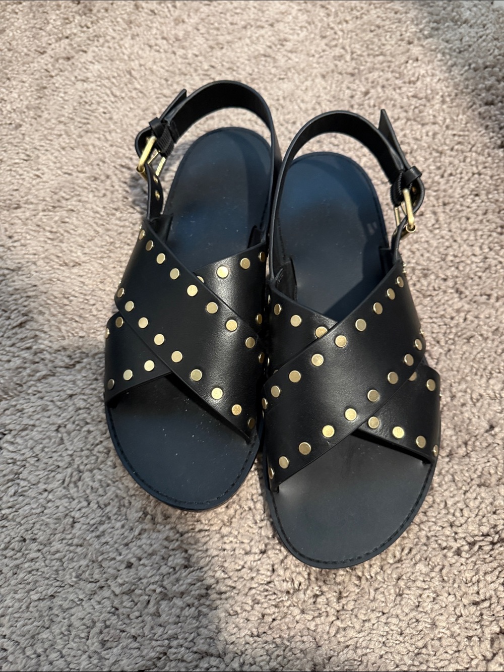 Madewell Black Crisscross Sandals with Gold Studs